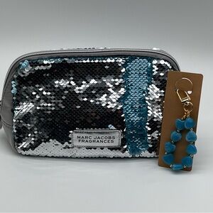 Marc Jacobs Fragrances Silver and Black Sequin Cosmetic Pouch w Bag Charm NWOT